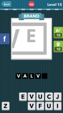 A grey E and V in a white and grey box.|Brand|icomania answer