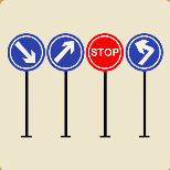 看图猜成语四个交通标志，向下向上stop转弯打一成语是什么