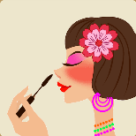 看图猜成语一个女人在化妆头上戴着花拿着画笔打一成语是什么