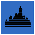 疯狂猜图蓝色背景顶部是三角形的城堡建筑_品牌